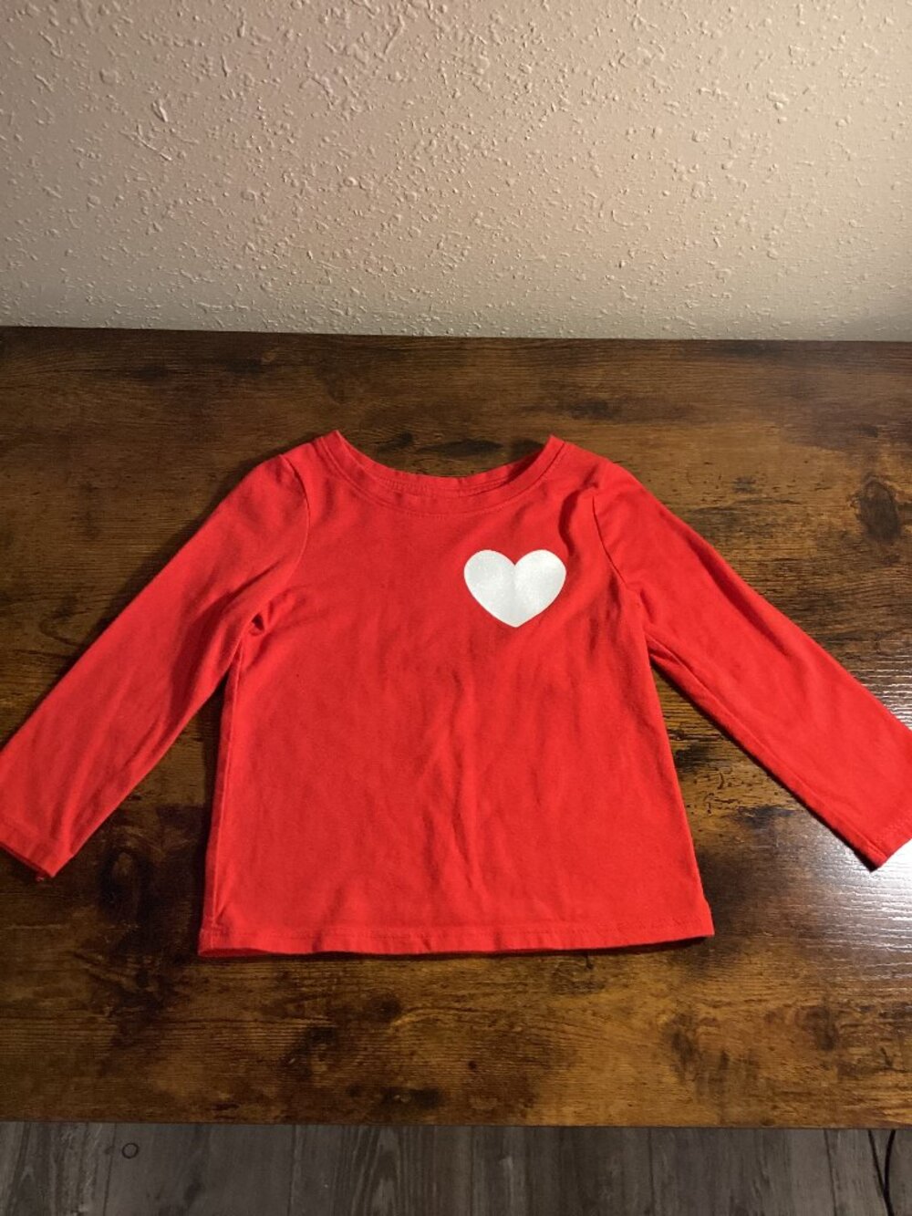 Girls Red Long Sleeve Top with White Glitter Heart